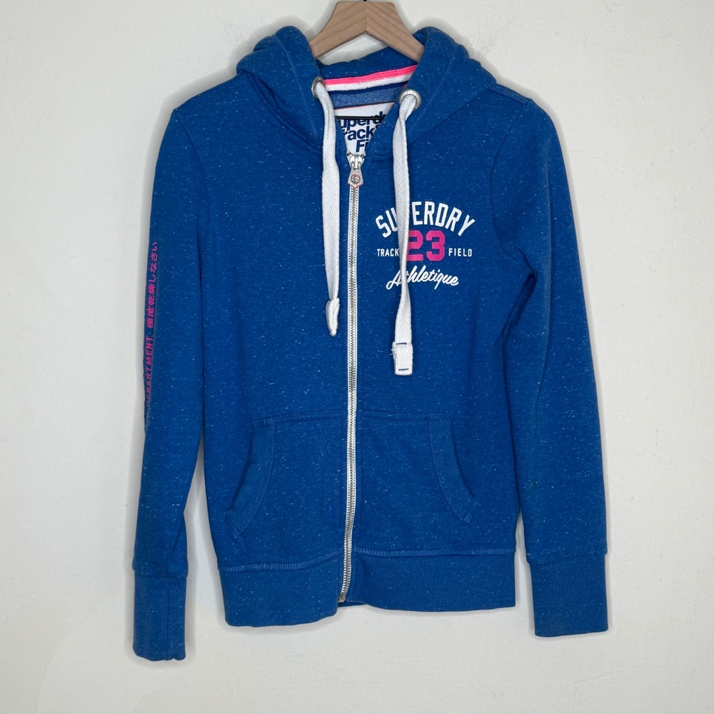 Superdry Track & Field Zip Hoodie Medium Blue Cotton Blend Athleisure Sporty